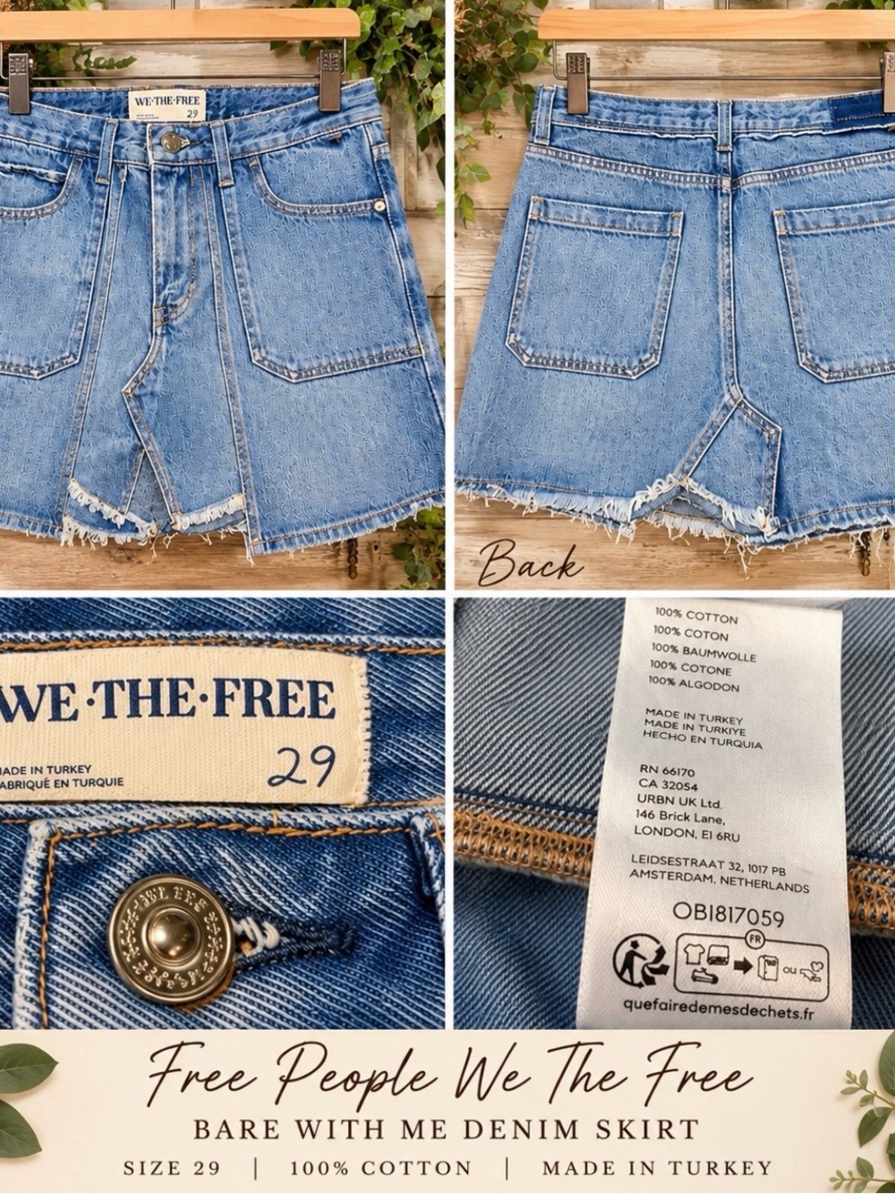 We The Free *Bare With Me" Light Blue Denim Skirt - Size 29 waist 17’ Length 16